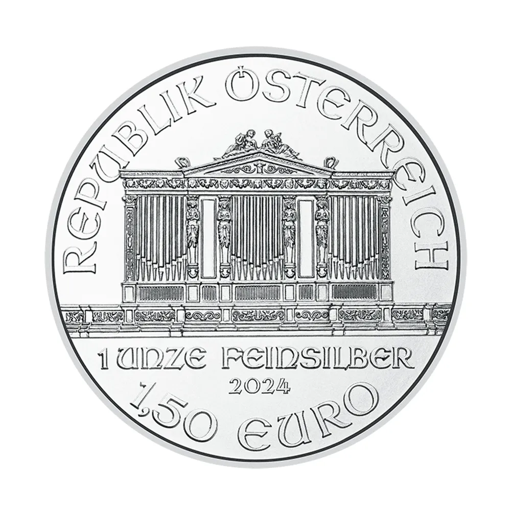地金型3：4019 オーストリア 2024 ウィーンフィル 1.5ユーロ 1オンス 銀貨 【1枚】 (コインケース付き)