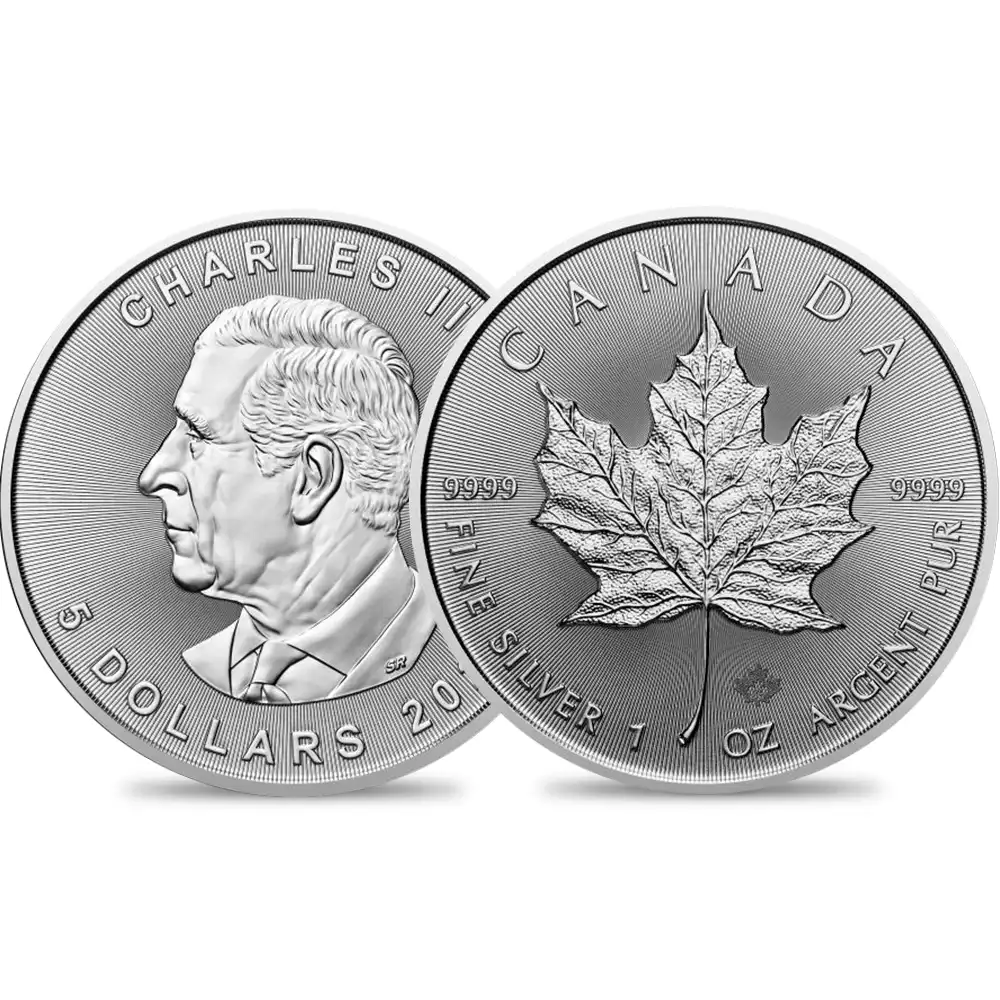 地金型4：4142 カナダ 2024 メイプルリーフ 5ドル 1オンス 地金型銀貨 【1枚】 (コインケース付き)