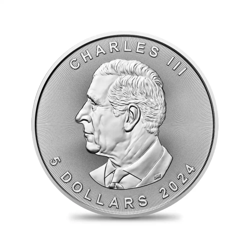 地金型3：4142 カナダ 2024 メイプルリーフ 5ドル 1オンス 地金型銀貨 【1枚】 (コインケース付き)