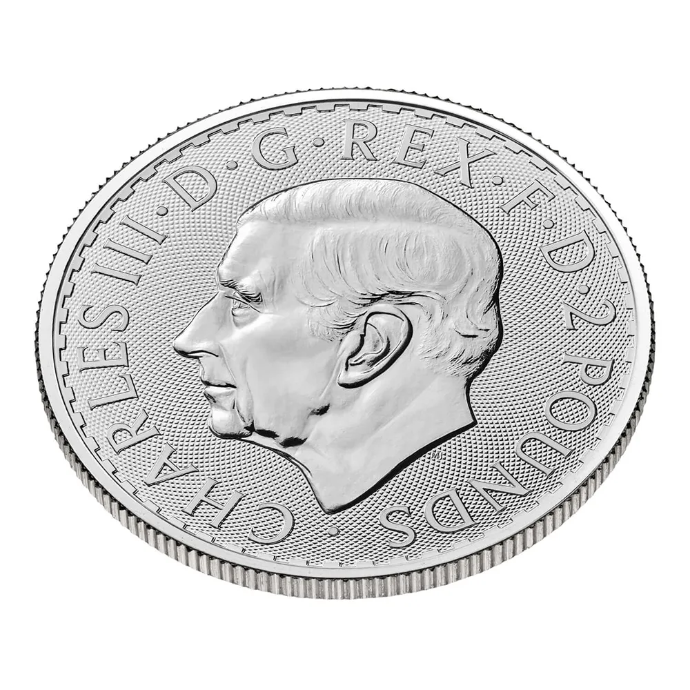 地金型5：3738 イギリス  2024 チャールズ3世 ブリタニア 2ポンド 1オンス 銀貨 【1枚】 (コインケース付き)