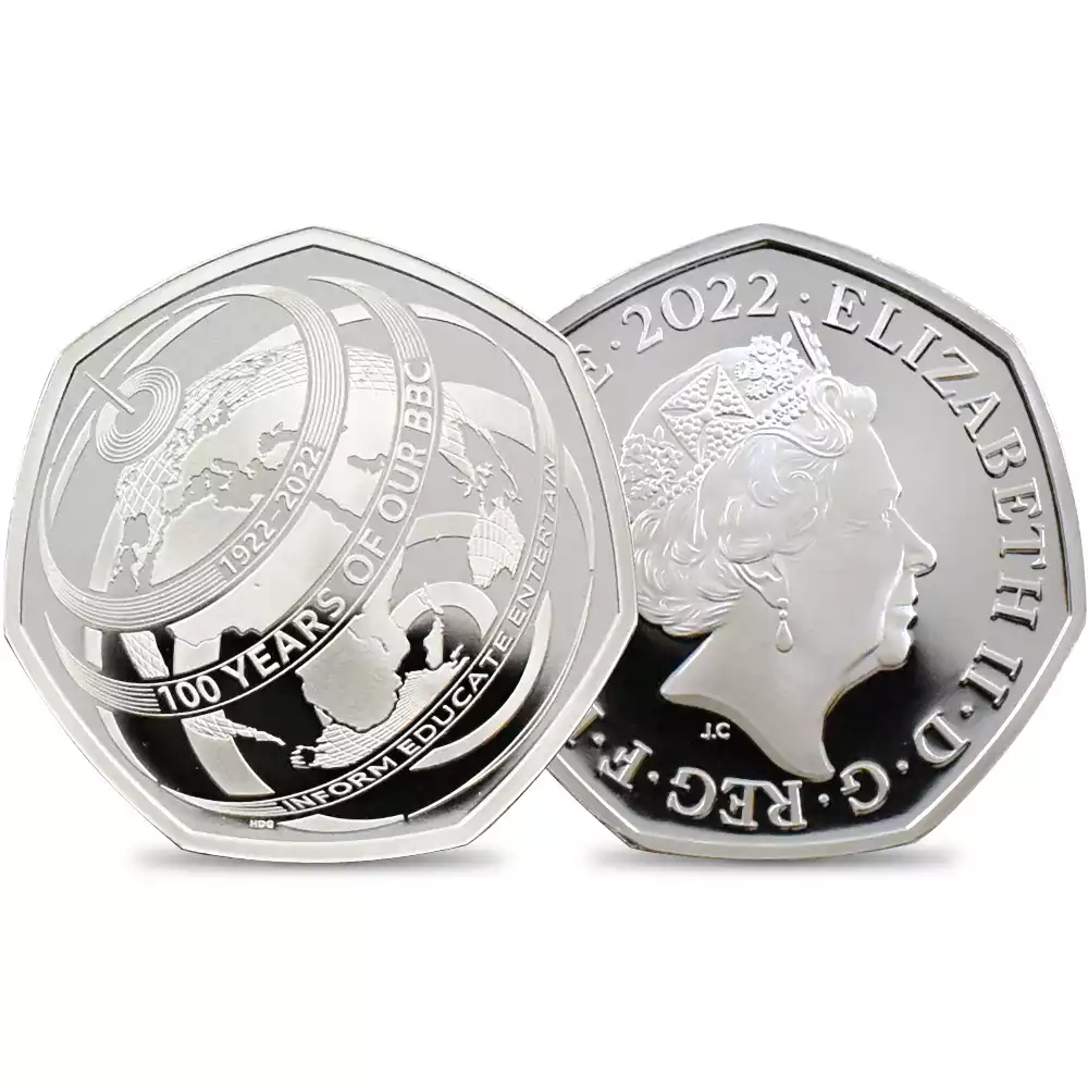 2022 エリザベス2世 BBC創立100周年記念 50ペンスプルーフ銀貨 未鑑定 箱付き