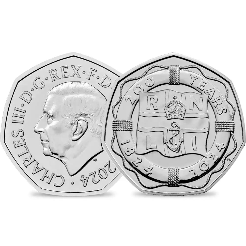 2024 チャールズ3世 RNLI 200周年記念 50ペンスBU白銅貨 未鑑定 パッケージ付き【ご予約承り品】