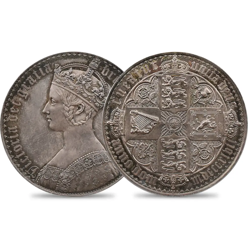 1847 ヴィクトリア女王 ゴチッククラウン銀貨 アンデシモエッジ PCGS PR64 Esc-2571