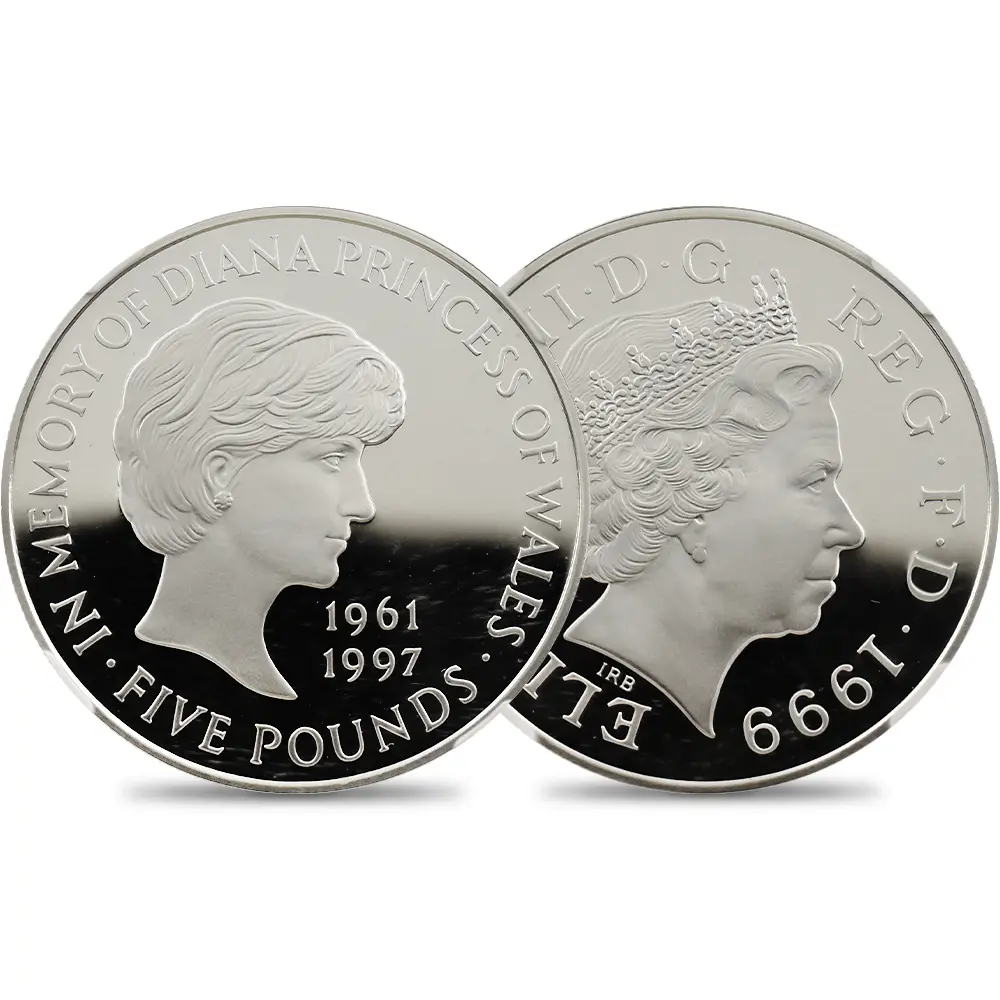 イギリス 1999 エリザベス2世 ダイアナ妃追悼記念 5ポンド銀貨 NGC PF69UC