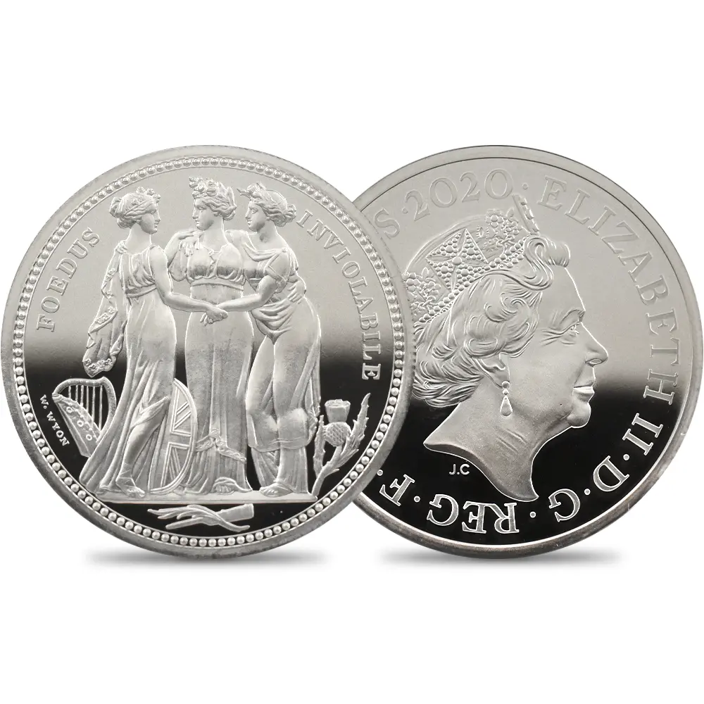 イギリス 2020 エリザベス2世 スリーグレーセス 5ポンド2オンス銀貨 ファーストリリース NGC PF70UC