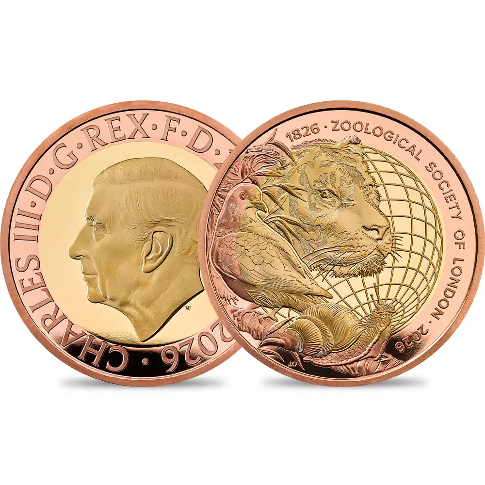 イギリス 2026 チャールズ3世 ロンドン動物学会200周年記念 2ポンドプルーフ2色金貨 未鑑定 箱付き【ご予約承り品】