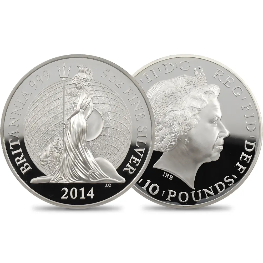 イギリス 2014 エリザベス2世 ブリタニア ハイレリーフ 10ポンド5オンス銀貨 ファースト750ストラック NGC PF70UC