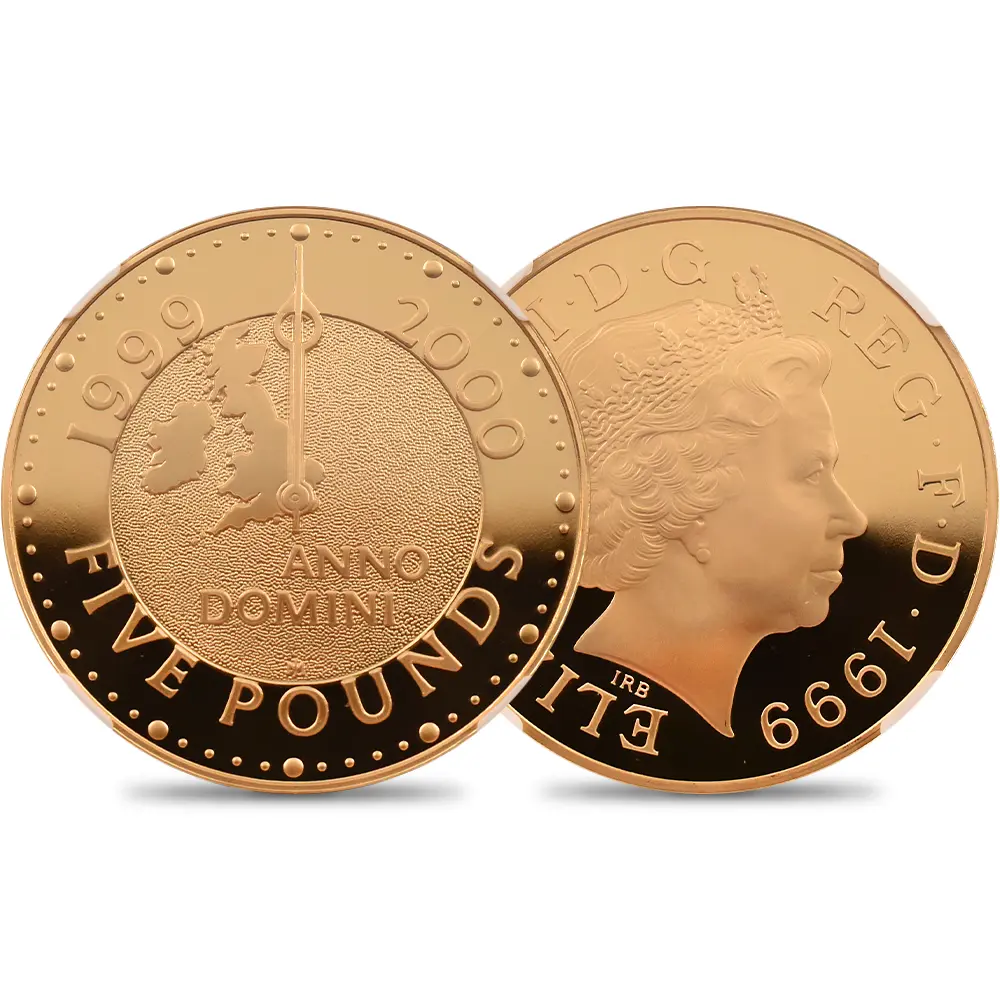 イギリス 1999 エリザベス2世 新世紀記念(ミレニアム) 5ポンド金貨 NGC PF69UC