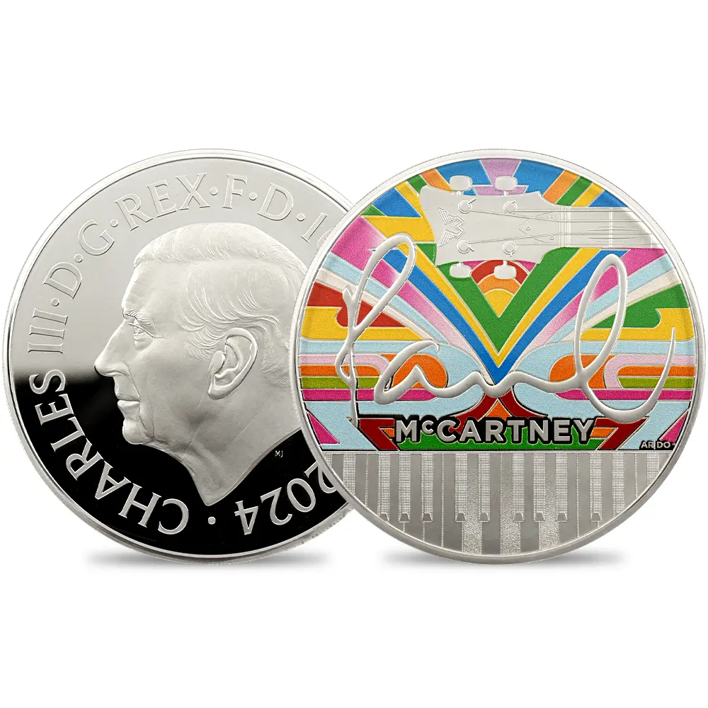 2024 チャールズ3世 ミュージックレジェンド第9弾 ポール・マッカートニー 10ポンド10オンスプルーフカラー銀貨 未鑑定 箱付き