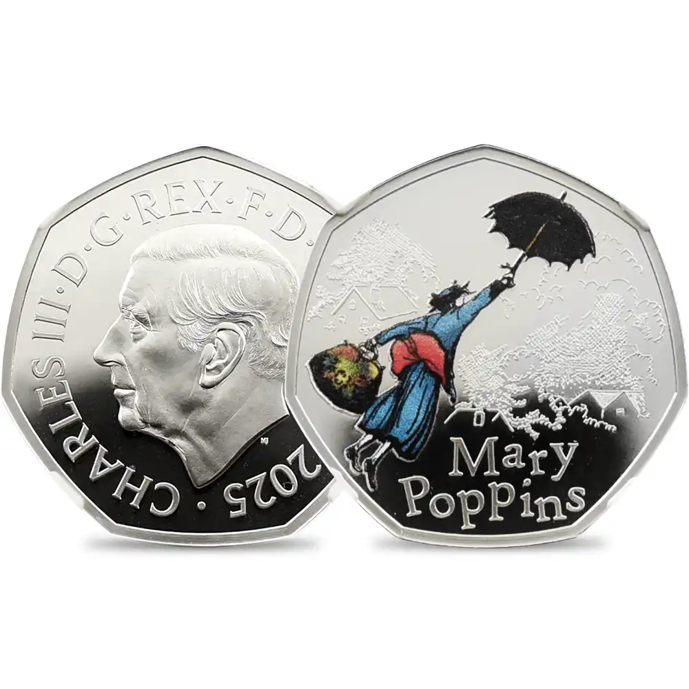 2025 チャールズ3世 メリー・ポピンズ 50ペンスカラー銀貨 ファーストリリース NGC PF69UC 箱付き