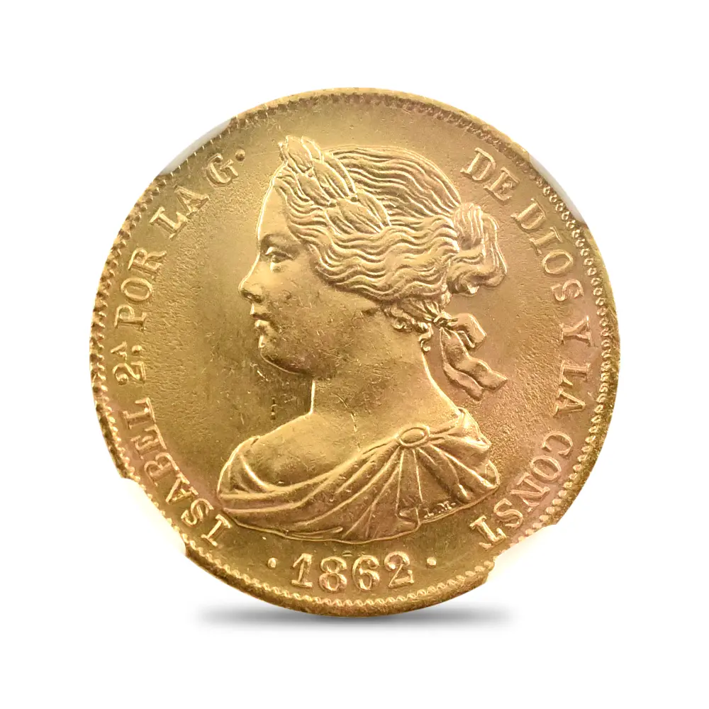 スペイン 1862 イザベル2世 マドリード 100レアル 金貨 NGC MS64
