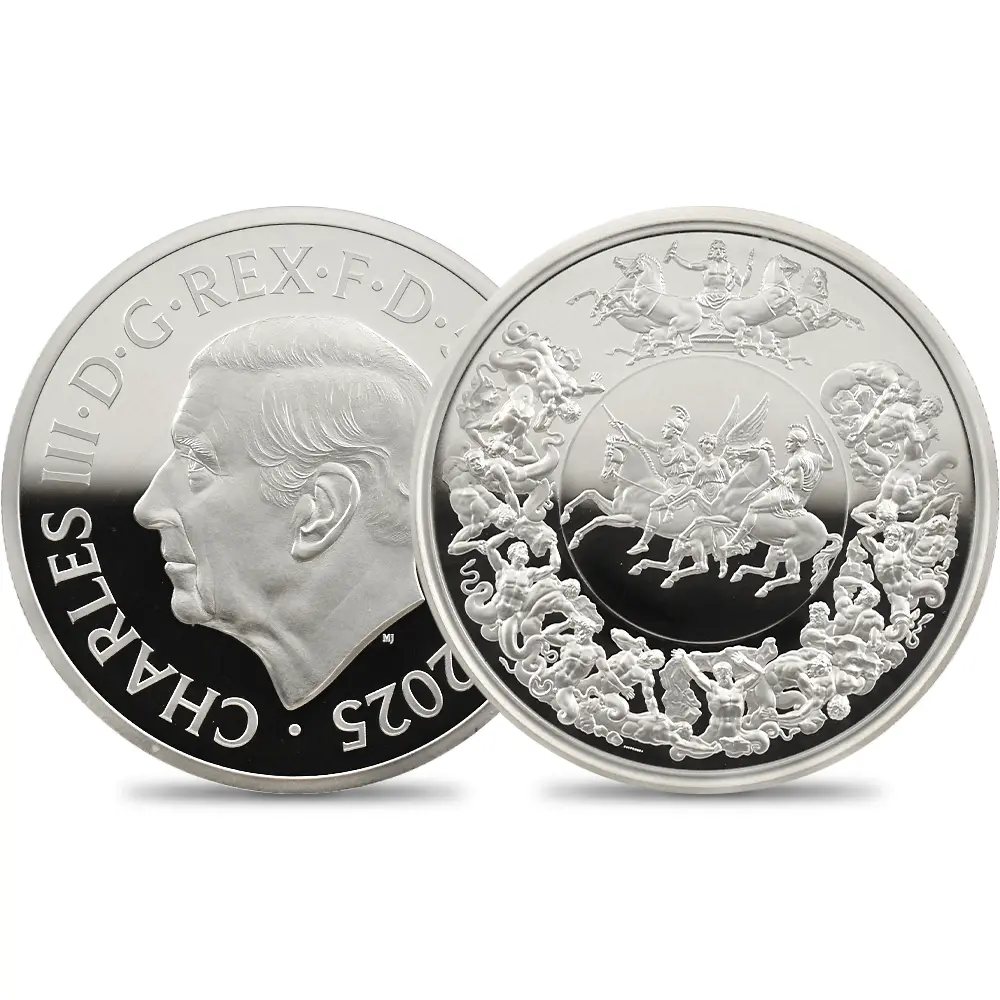 イギリス 2025 チャールズ3世 ワーテルロー・メダル - 勝利 5ポンド2オンス銀貨 発行即日鑑定品 NGC PF70UC 箱付き
