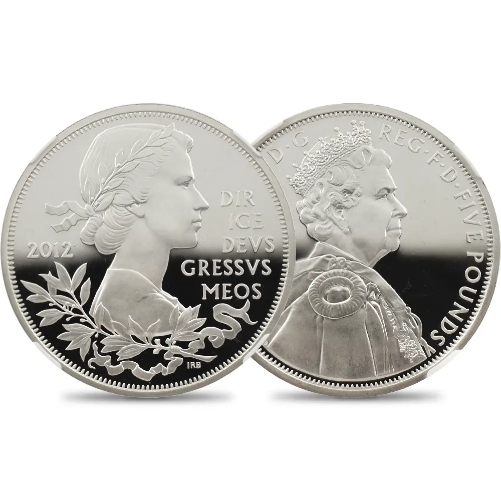 イギリス 2012 エリザベス2世 即位60周年記念 ダイアモンドジュビリー 5ポンド銀貨 NGC PF70UC