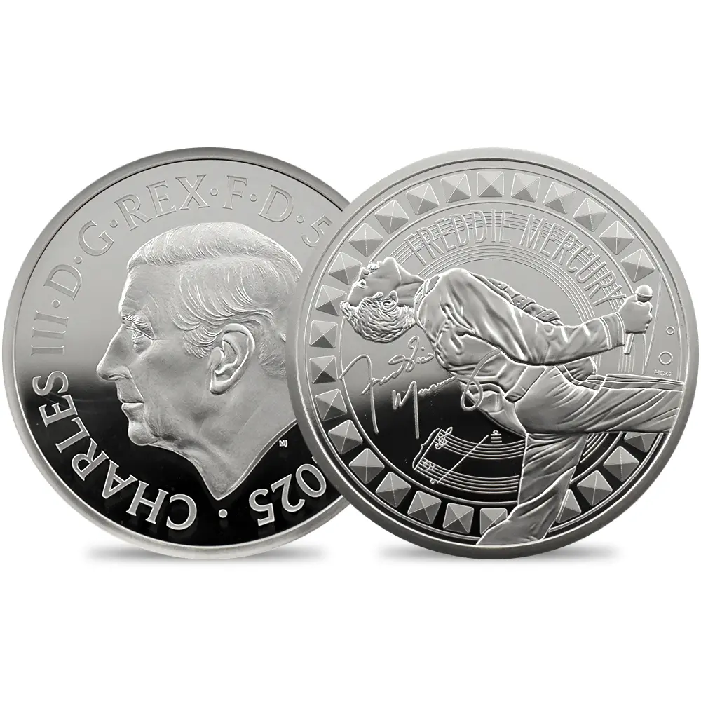 イギリス 2025 チャールズ3世 ミュージックレジェンド第12弾 フレディ・マーキュリー 5ポンド2オンス銀貨 ファーストリリース NGC PF70UC 箱付き