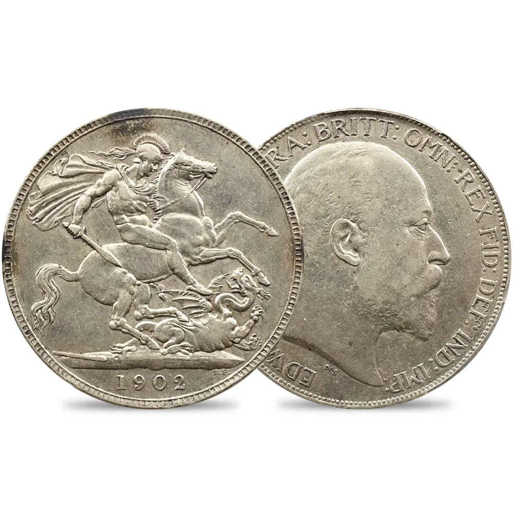 イギリス 1902 エドワード7世 聖ジョージ竜退治 クラウン銀貨 PCGS XF45 S-3978
