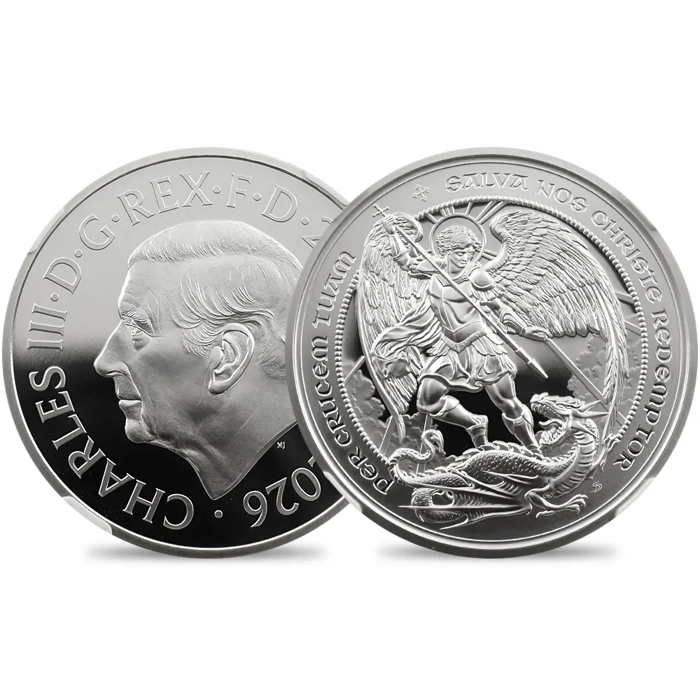 イギリス 2026 チャールズ3世 エンジェル 2ポンド1オンス銀貨 NGC PF70UC チャールズ3世ラベル 箱付き
