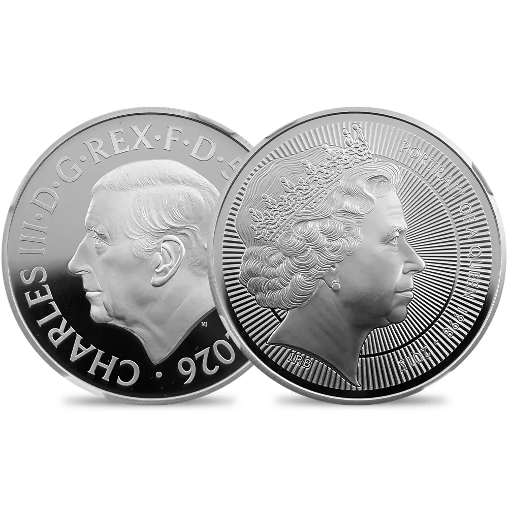 イギリス 2026 チャールズ3世 エリザベス2世のコイン肖像シリーズ 第四弾 5ポンド銀貨 ファーストリリース NGC PF69UC チャールズ3世ラベル 箱付き