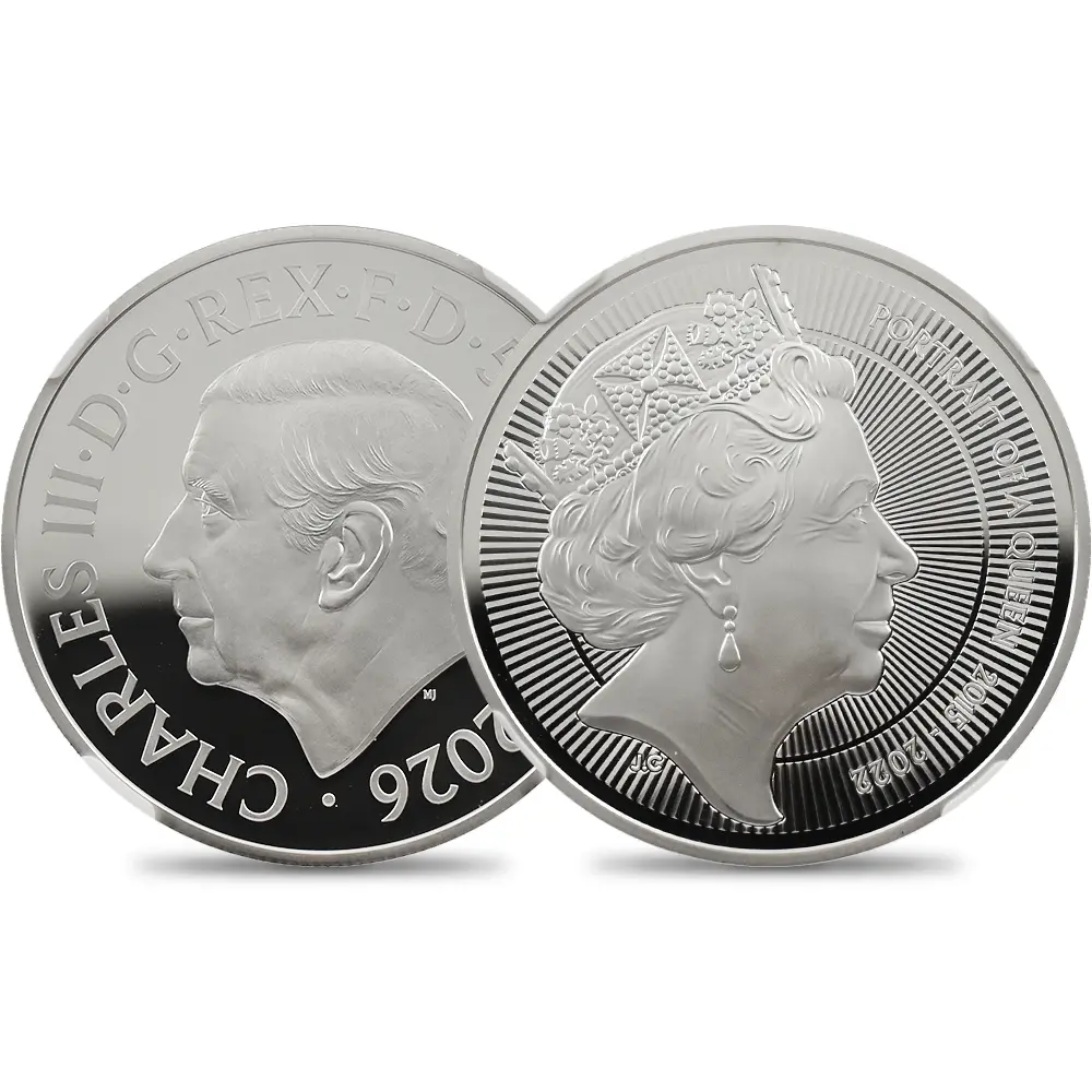 イギリス 2026 チャールズ3世 エリザベス2世のコイン肖像シリーズ 第五弾 5ポンド銀貨 発行即日鑑定品 NGC PF69UC 箱付き