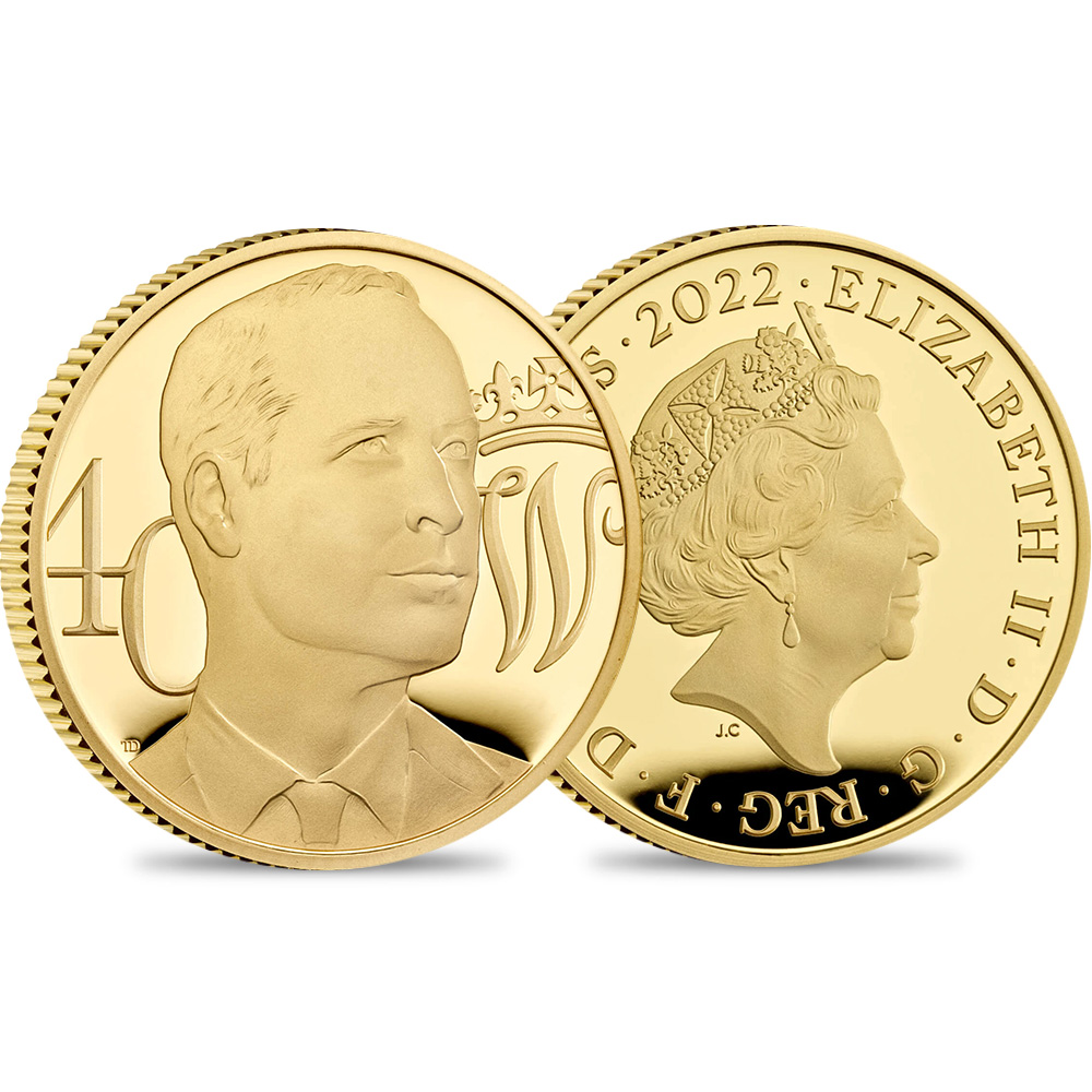 2022 エリザベス2世 ケンブリッジ公爵ウィリアム誕生40周年記念 25ポンド1/4オンスプルーフ金貨 未鑑定 箱付き【ご予約承り品】