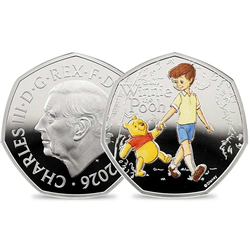 イギリス 2026 チャールズ3世 くまのプーさん100周年記念 第2弾 50ペンスプルーフカラー銀貨 未鑑定 箱付き