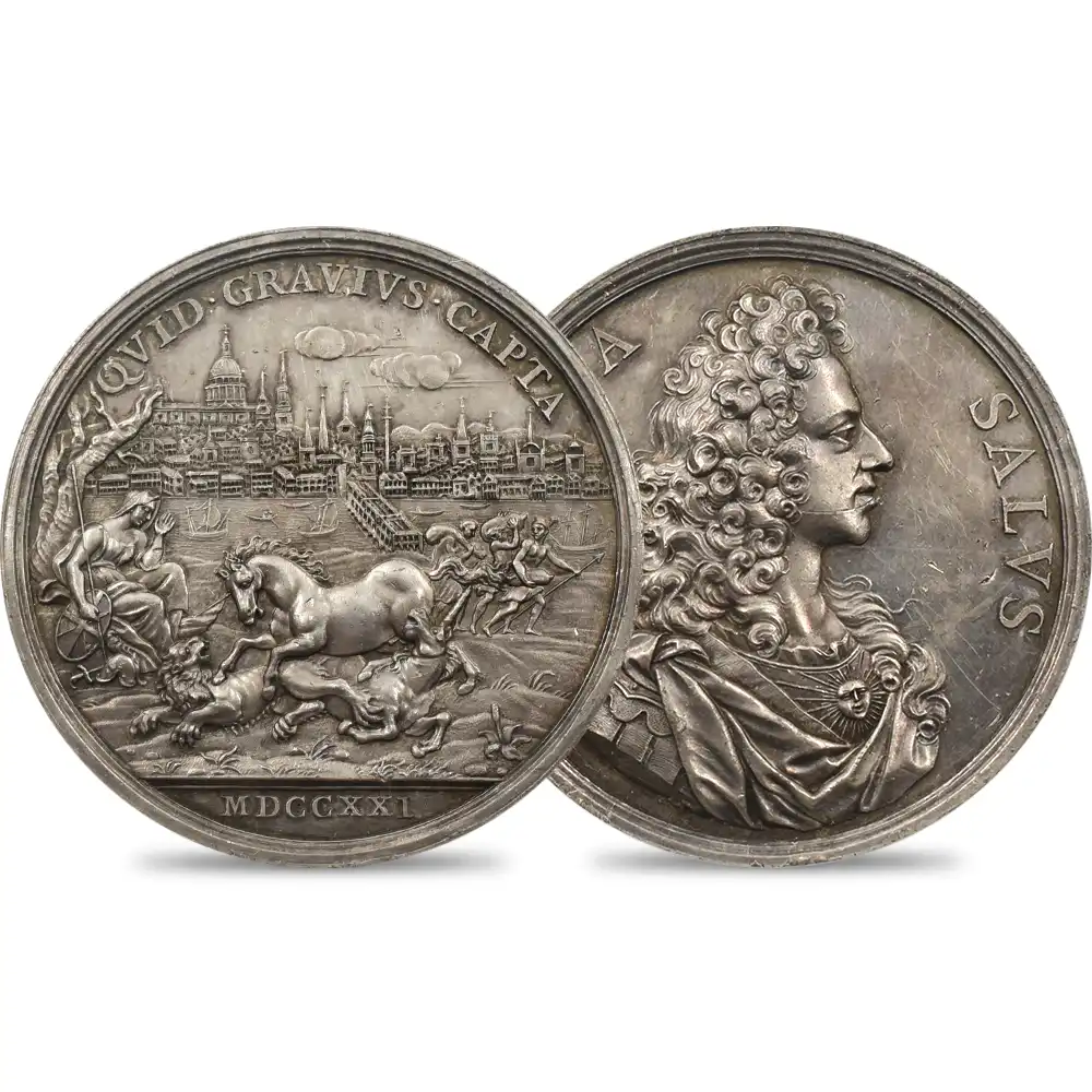 イギリス 1721 ジェームズ王子（ジェームズ3世） 唯一の守護者 銀メダル NGC UNC DETAILS MI-454-63