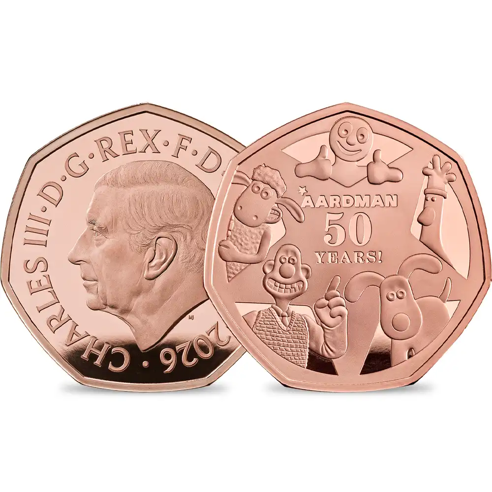 イギリス 2026 チャールズ3世 アードマン・アニメーションズ50周年記念 50ペンスプルーフ金貨 未鑑定 箱付き【ご予約承り品】