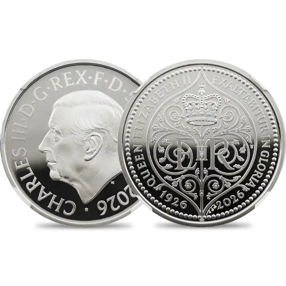 イギリス 2026 チャールズ3世 エリザベス2世生誕100周年記念 5ポンド 銀貨 鈴蘭マーク入り 発行即日鑑定品 NGC PF70UC