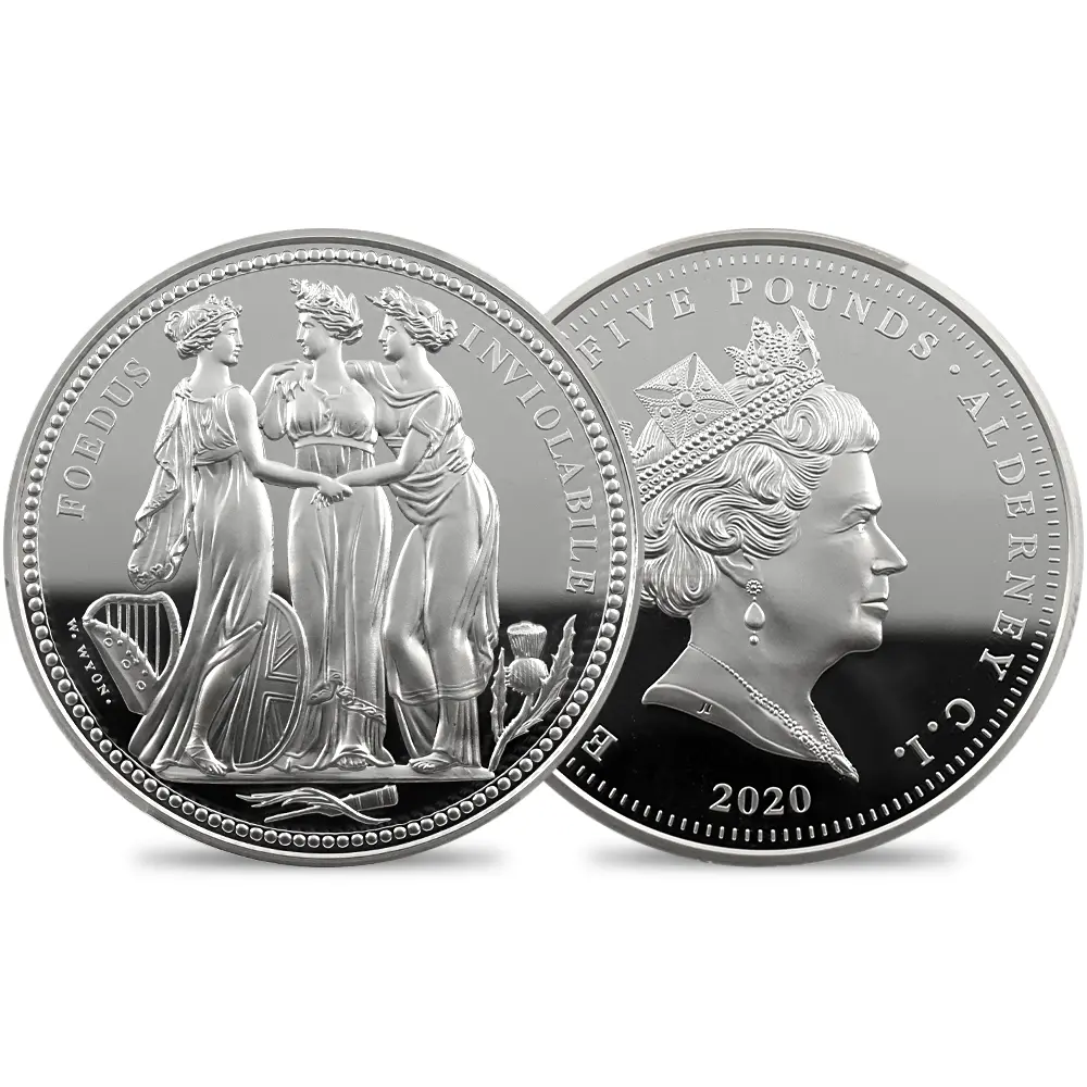 オルダニー島 2020 エリザベス2世 スリーグレーセス 5ポンド2オンス 銀貨 ファーストストライク PCGS PR70DC 箱付き