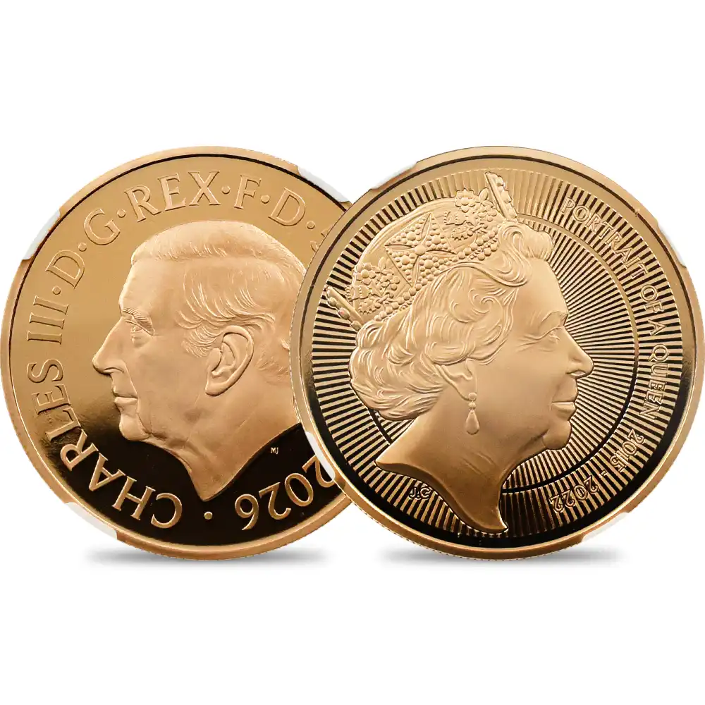イギリス 2026 チャールズ3世 エリザベス2世のコイン肖像シリーズ 第五弾 5ポンド金貨 発行即日鑑定品 NGC PF70UC 箱付き