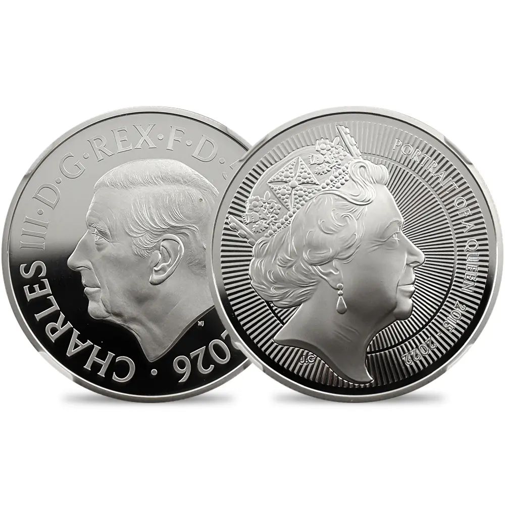 イギリス 2026 チャールズ3世 エリザベス2世のコイン肖像シリーズ 第五弾 5ポンド銀貨 ファーストリリース NGC PF69UC 箱付き