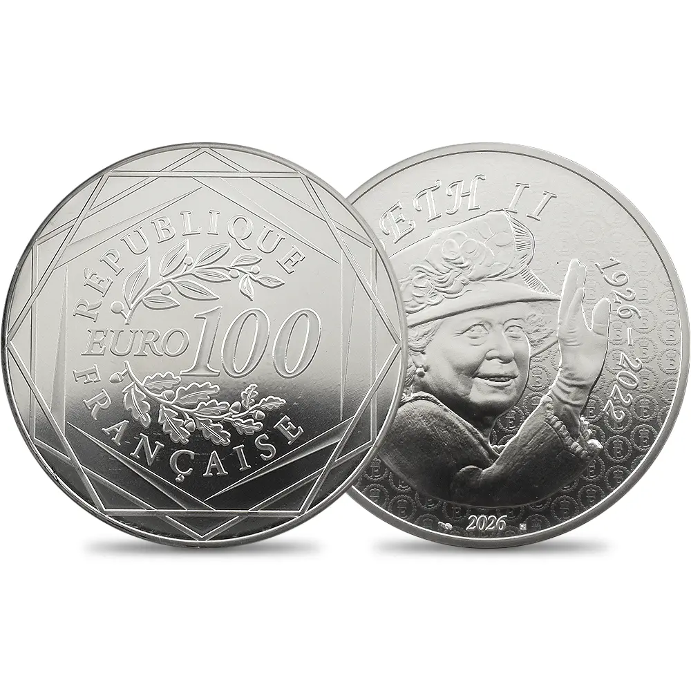 フランス 2026 エリザベス2世生誕100周年記念 100ユーロ 銀貨 一般仕様 未鑑定 パッケージ付き