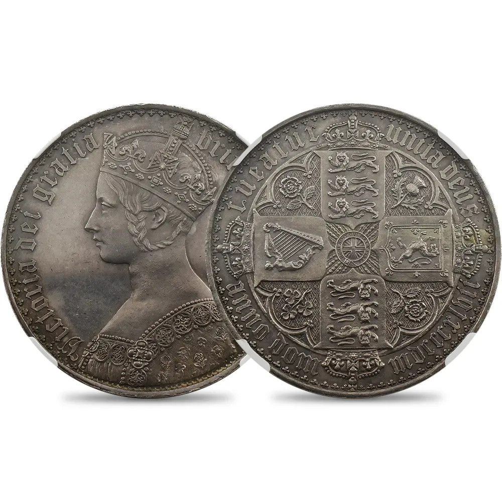 イギリス 1847 ヴィクトリア女王 ゴチッククラウン銀貨 アンデシモエッジ NGC PF61