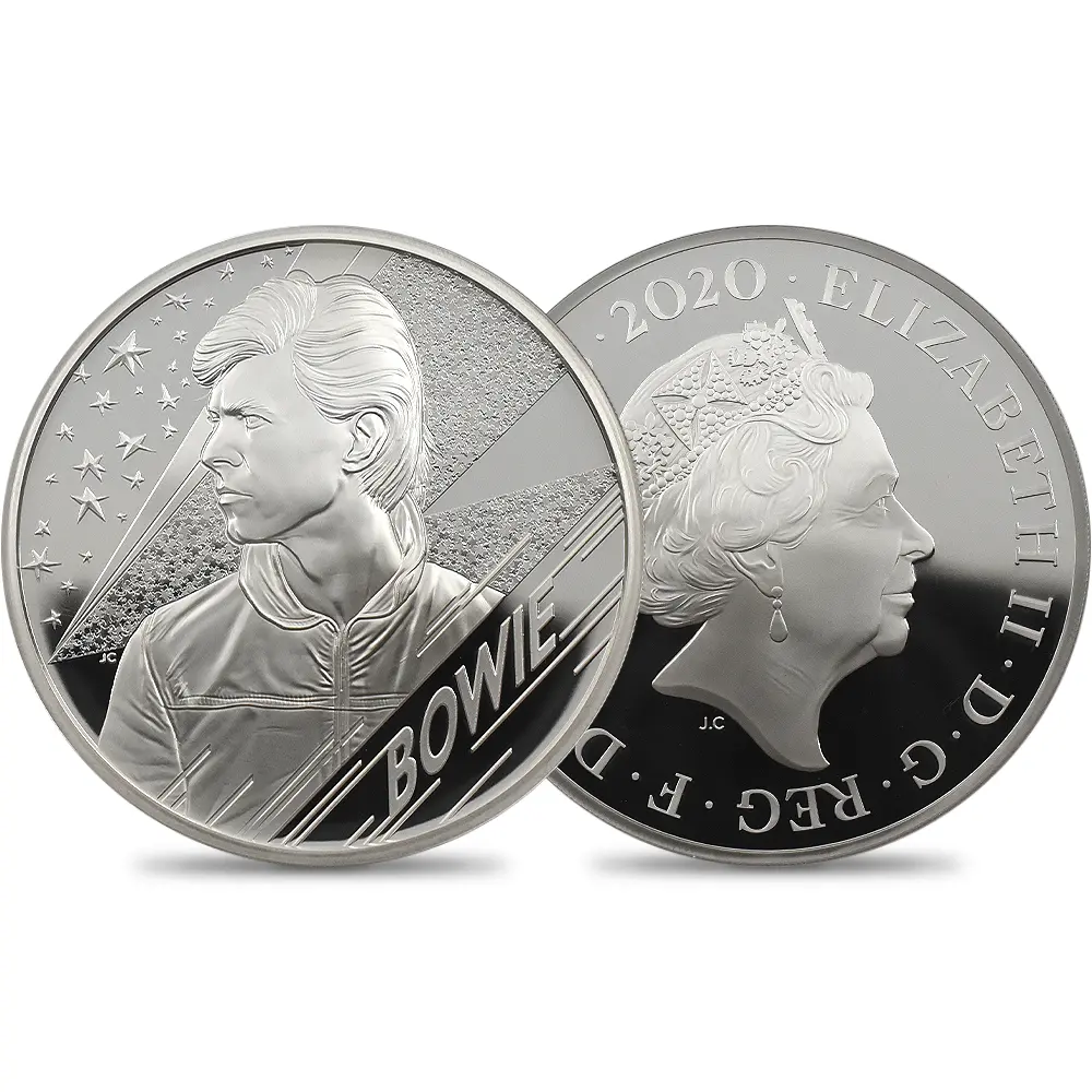 イギリス 2020 エリザベス2世 ミュージックレジェンド第3弾 デヴィッド・ボウイ 10ポンド5オンス銀貨 NGC PF70UC 箱付き