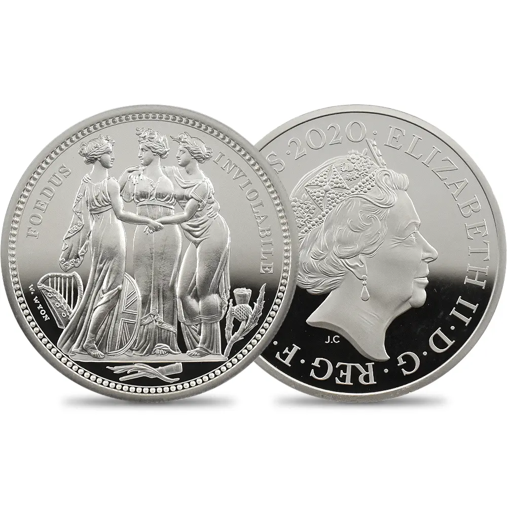 イギリス 2020 エリザベス2世 スリーグレーセス 5ポンド2オンス銀貨 ファーストリリース NGC PF70UC エリザベス2世ラベル