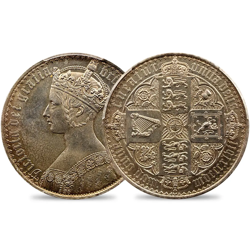 1847 ヴィクトリア女王 ゴチッククラウン銀貨 アンデシモエッジ PCGS PR61 Esc-2571