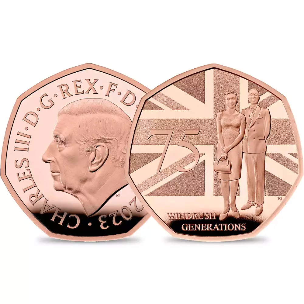 2023 チャールズ3世 ウィンドラッシュ世代75周年記念 50ペンスプルーフ金貨 未鑑定 箱付き【ご予約承り品】