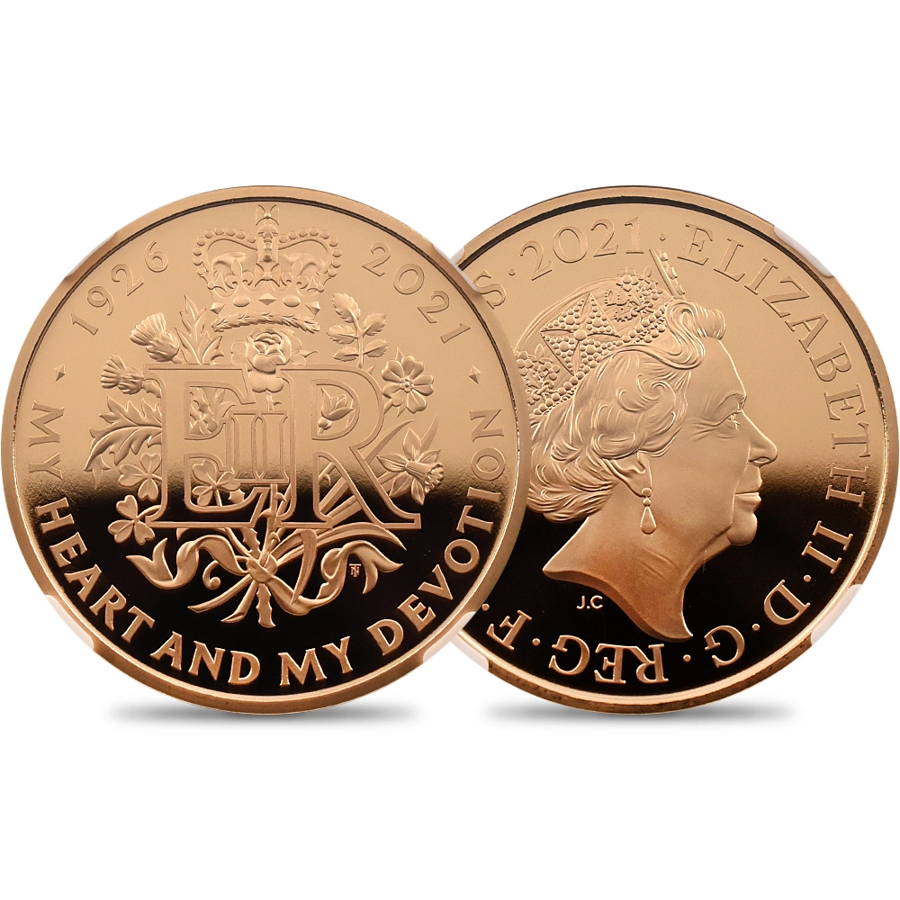 イギリス 2021 エリザベス2世 女王生誕95周年記念 5ポンド金貨 ファーストリリース NGC PF70UC