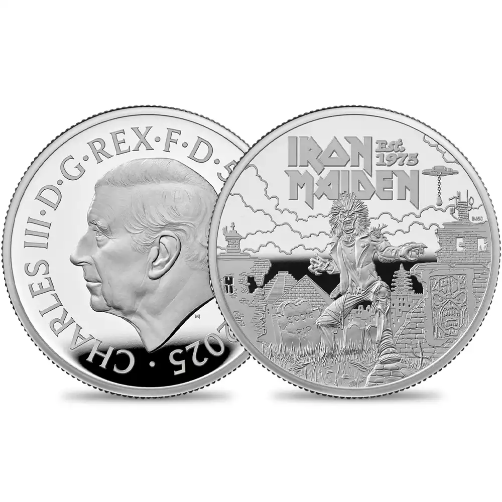 2025 チャールズ3世 ミュージックレジェンド第11弾 アイアン・メイデン 5ポンド2オンス プルーフ銀貨 未鑑定 箱付き【ご予約承り品】
