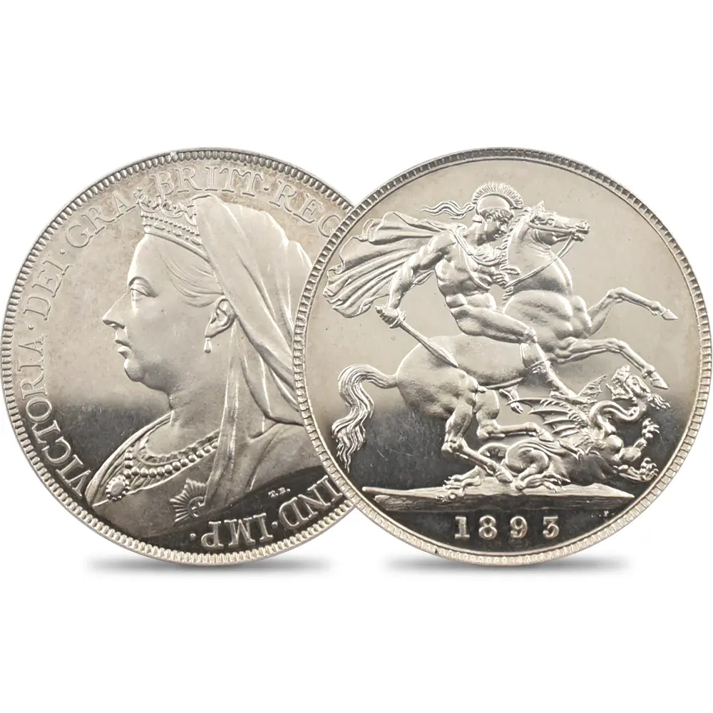 1893 ヴィクトリア女王 オールドヘッド 聖ジョージ竜退治 クラウン銀貨 PCGS PR63