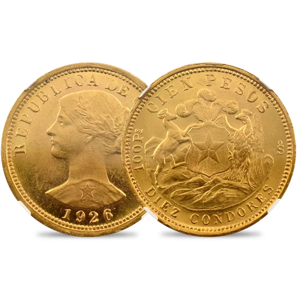 チリ 1926SO 女神 100ペソ金貨 NGC MS62