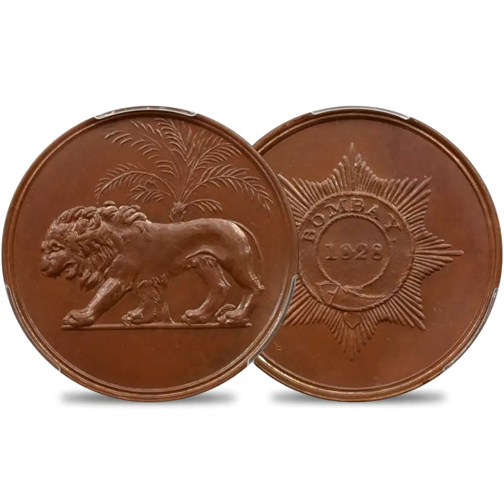 英領インドボンベイ管轄区 1828 試作モハール銅貨 PCGS SP65BN KM-Pn18 Prid-336