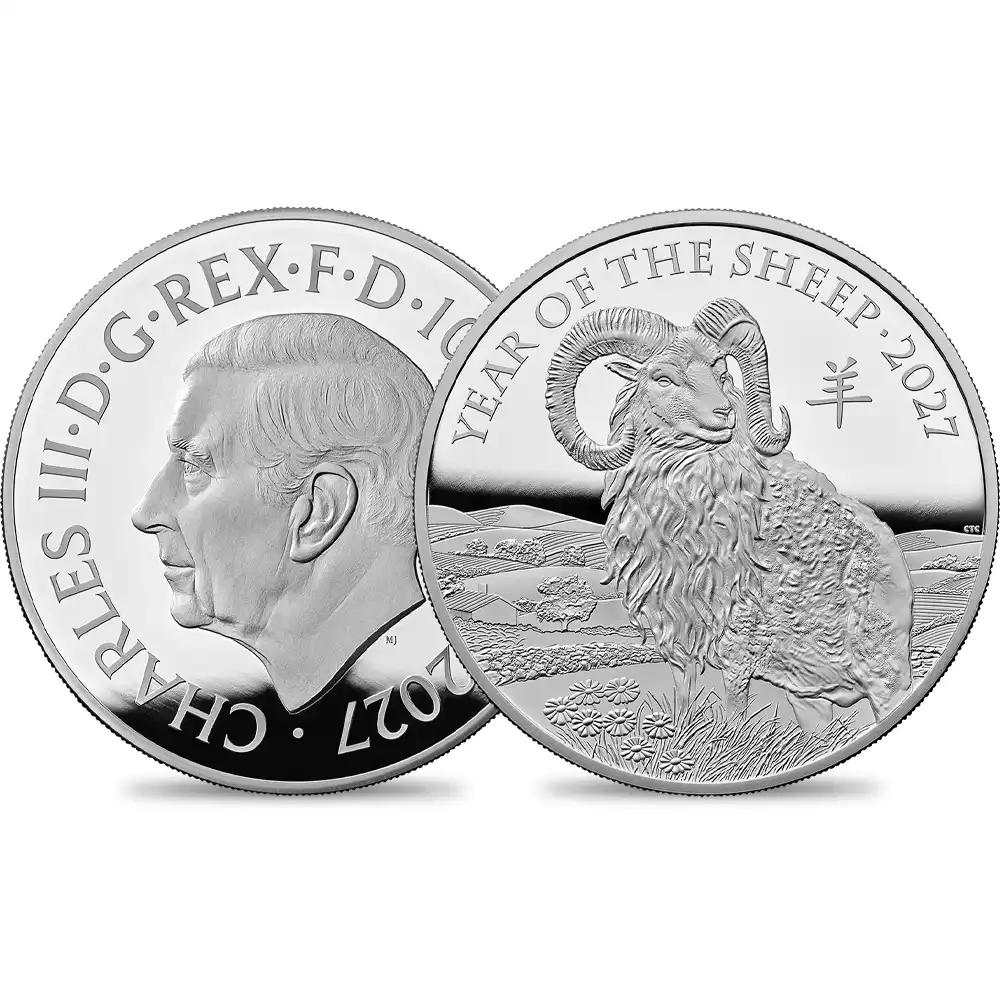 イギリス 2027 チャールズ3世 干支未年 羊年 10ポンド5オンスプルーフ銀貨 箱付き【ご予約承り品】