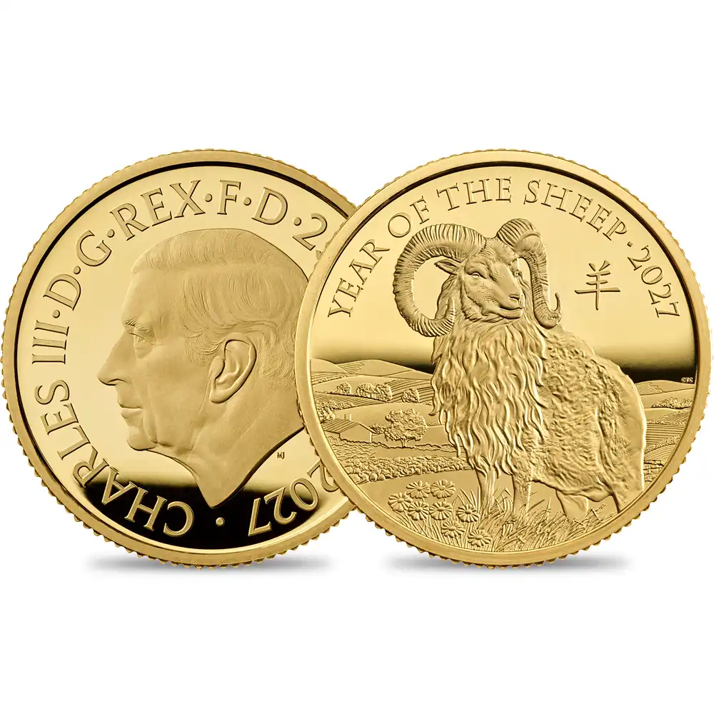 イギリス 2027 チャールズ3世 干支未年 羊年 25ポンド1/4オンスプルーフ金貨 箱付き【ご予約承り品】