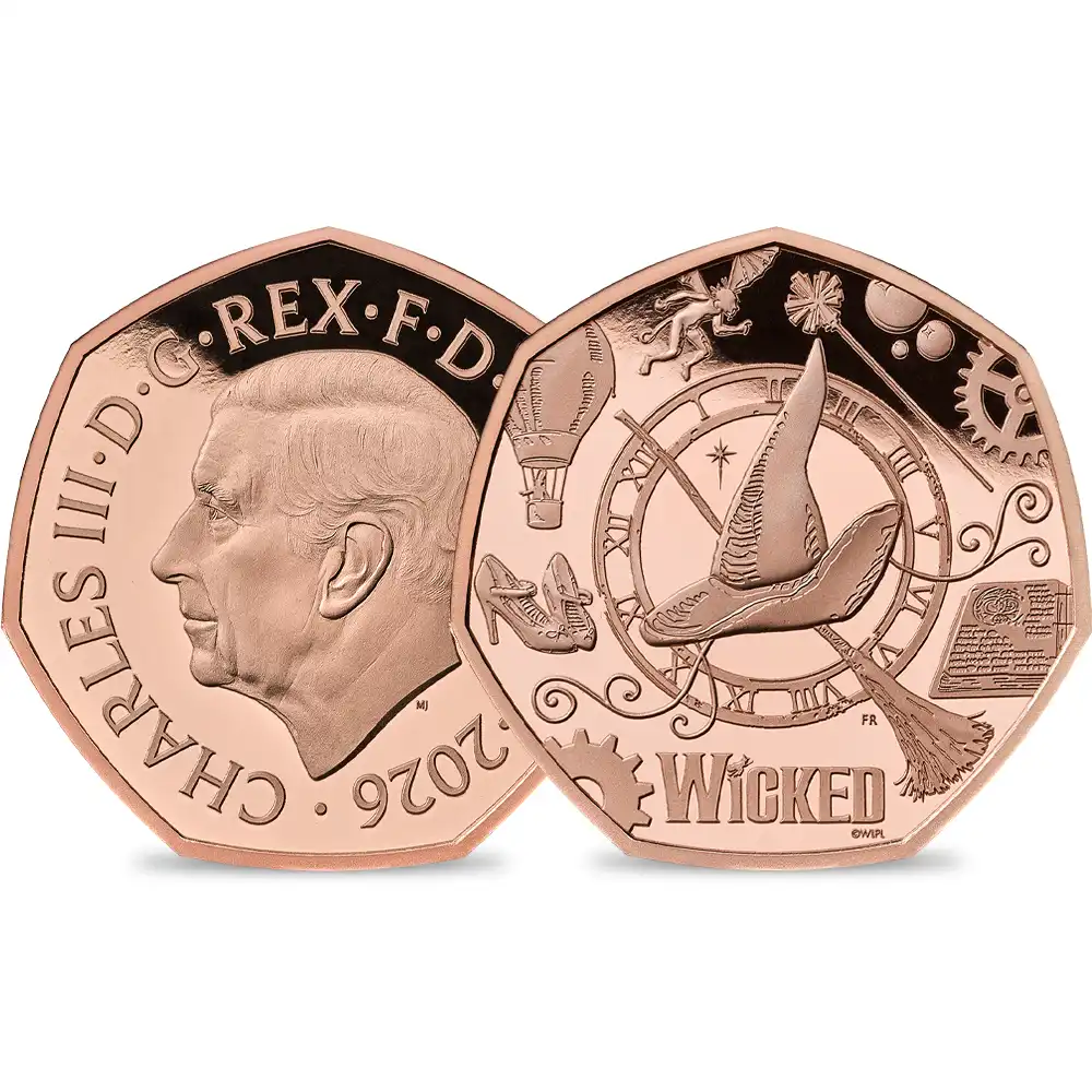 イギリス 2026 チャールズ3世 「ウィキッド」ロンドン初演20周年記念 50ペンスプルーフ金貨 箱付き【ご予約承り品】