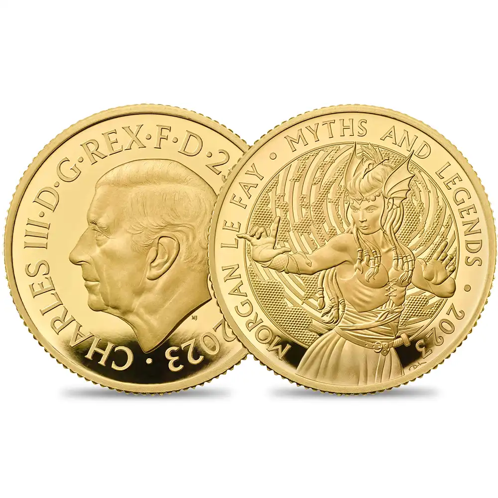 2023 チャールズ3世 神話と伝説シリーズ第3弾  モーガン・ル・フェイ 25ポンド1/4オンスプルーフ金貨 未鑑定 箱付き【ご予約承り品】