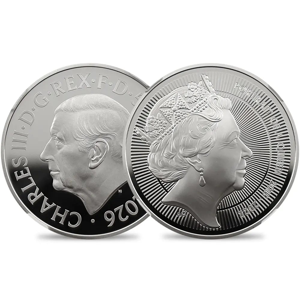 イギリス 2026 チャールズ3世 エリザベス2世のコイン肖像シリーズ 第五弾 5ポンド銀貨 ファーストリリース NGC PF69UC チャールズ3世ラベル 箱付き