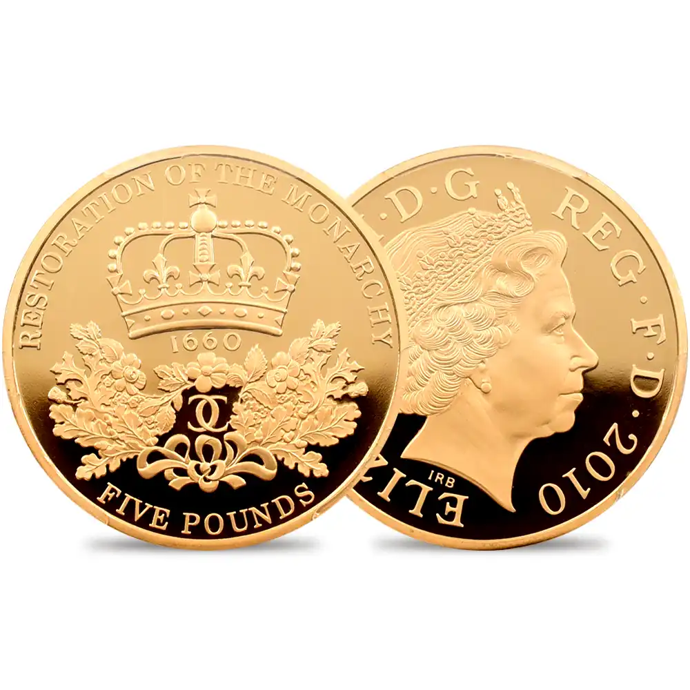 2010 エリザベス2世 王政復古350周年記念 5ポンド金貨 PCGS PR70DC