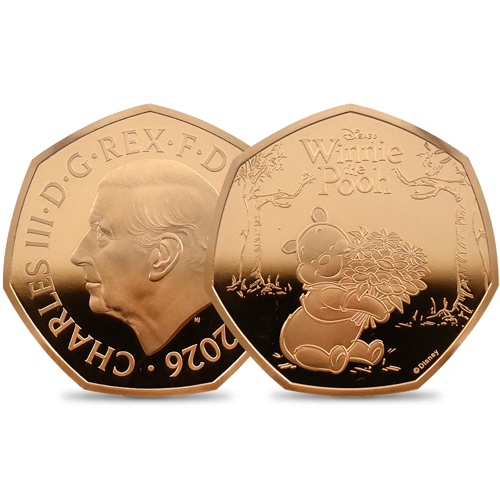 イギリス 2026 チャールズ3世 くまのプーさん100周年記念 第1弾 50ペンス金貨 ファーストリリース NGC PF69UC チャールズ3世ラベル 箱付き
