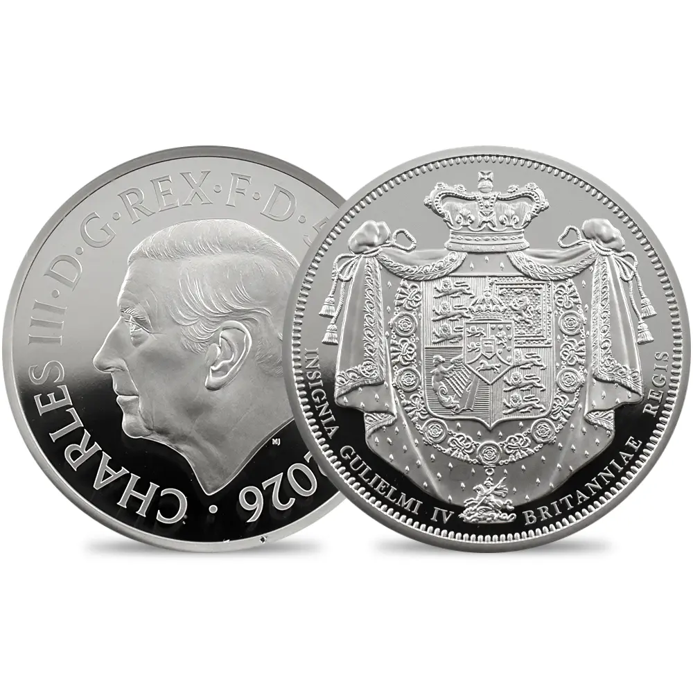 イギリス 2026 チャールズ3世 ウィリアム4世クラウン 5ポンド2オンス銀貨 ファーストリリース NGC PF69UC チャールズ3世ラベル 箱付き