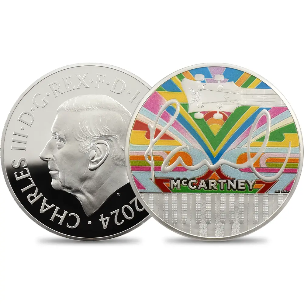 2024 チャールズ3世 ミュージックレジェンド第9弾 ポール・マッカートニー 10ポンド10オンスプルーフカラー銀貨 NGC PF70UC 箱付き